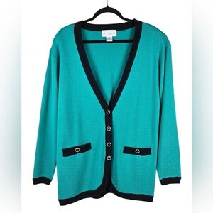 Restless Vintage Teal Cardigan Sweater with Black Accents and Gold Buttons 💕